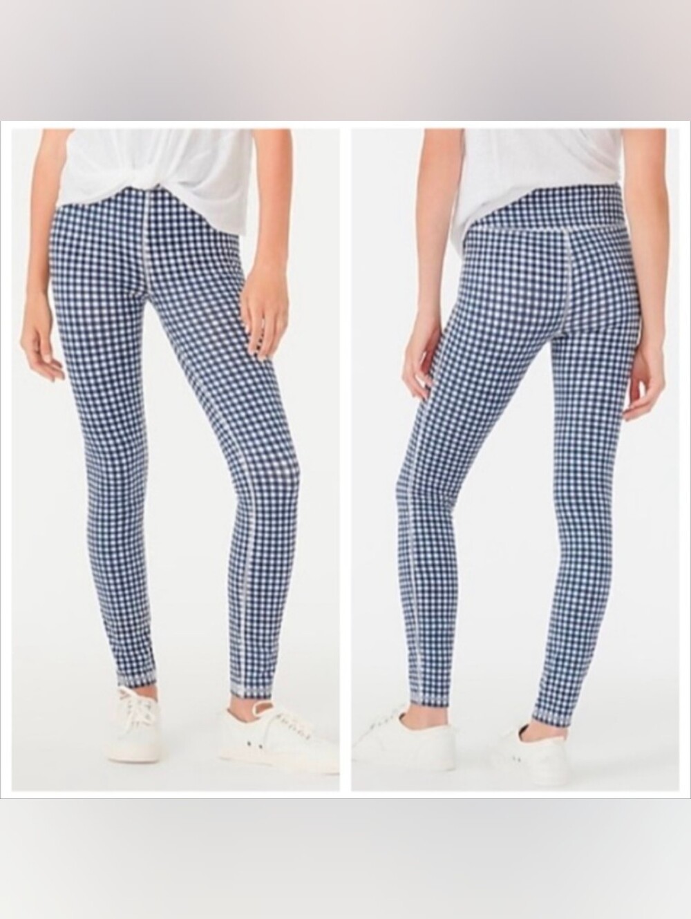 J. Crew CloudStretch Navy and White Gingham Leggings
